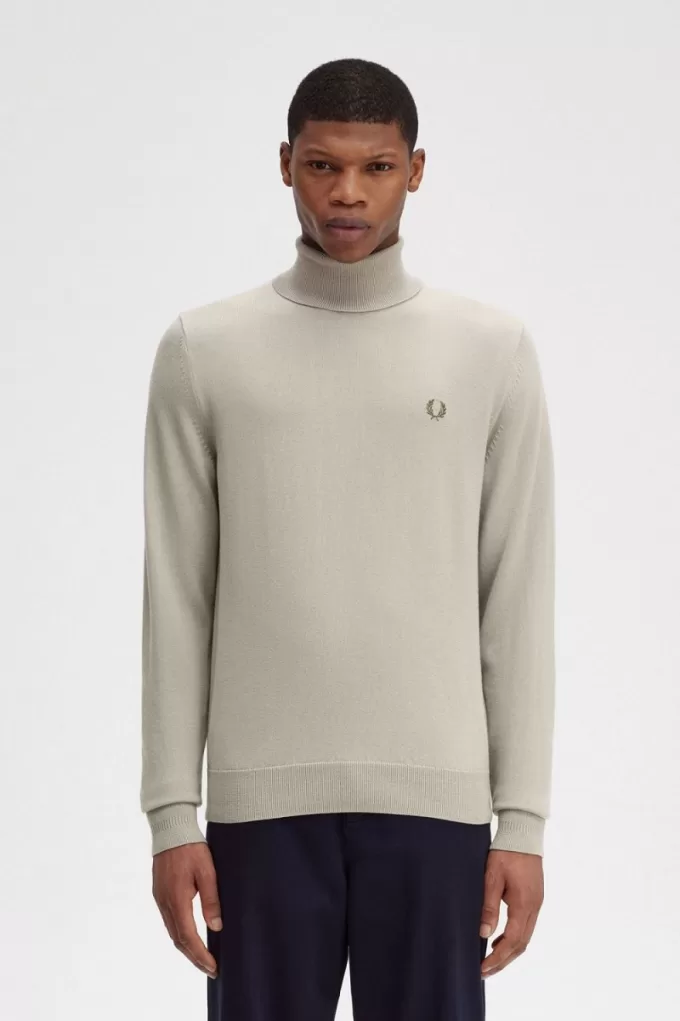 Roll Neck Herrenpullover Dark Oatmeal