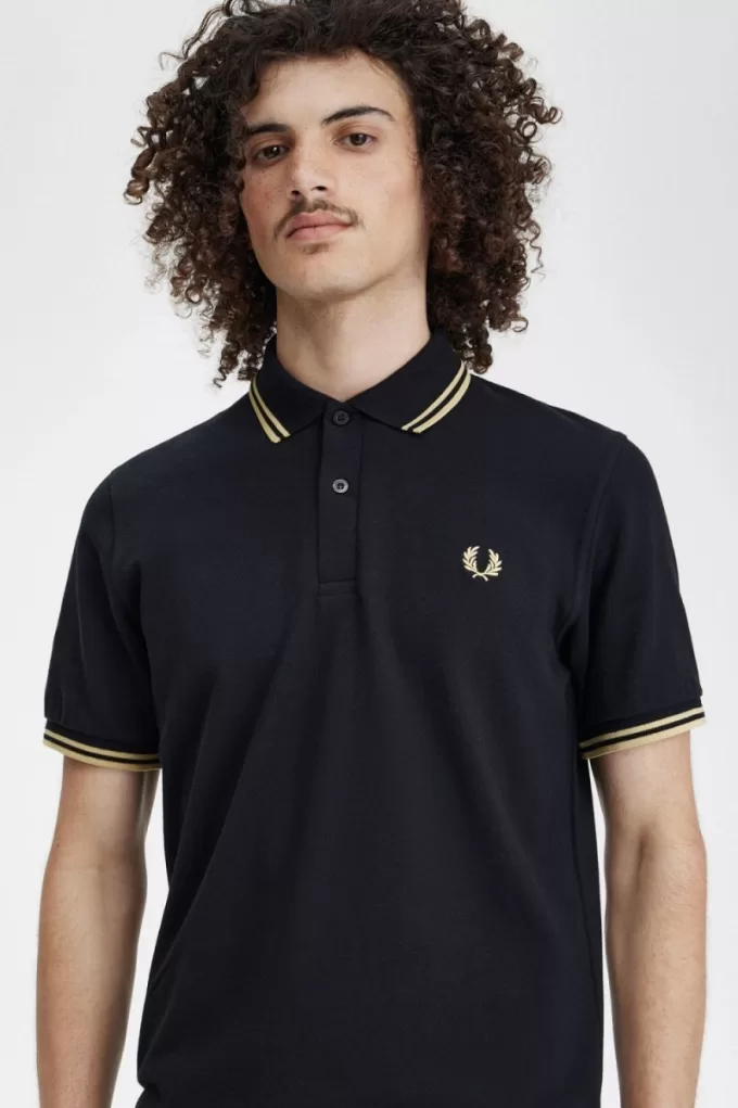 Shanghai M12 Herren Poloshirt Schwarz Champagner