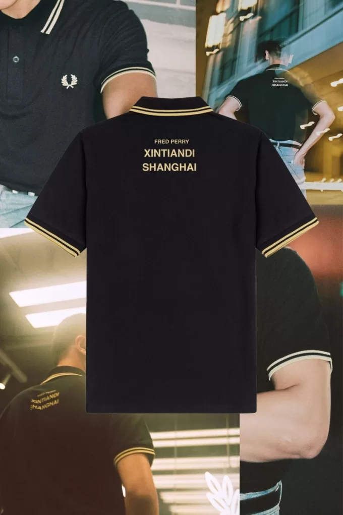 Shanghai M12 Herren Poloshirt Schwarz Champagner