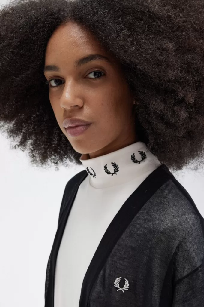 Sheer V-Ausschnitt Damen-Cardigan Schwarz