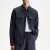 Strukturiertes Herrenhemd mit Reißverschluss von Fred Perry, Marineblau