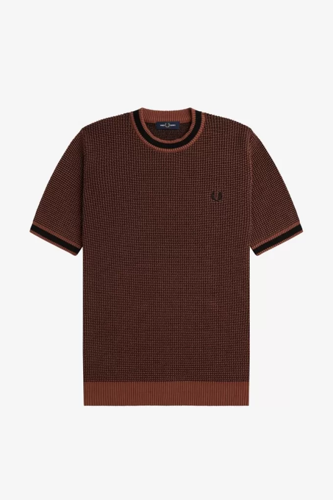 Strukturiertes gestricktes Herren-T-Shirt Whiskey Brown