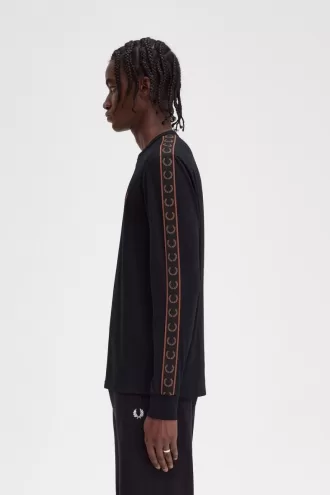 Taped Long Sleeve Herren T-Shirt Schwarz Whiskey Braun