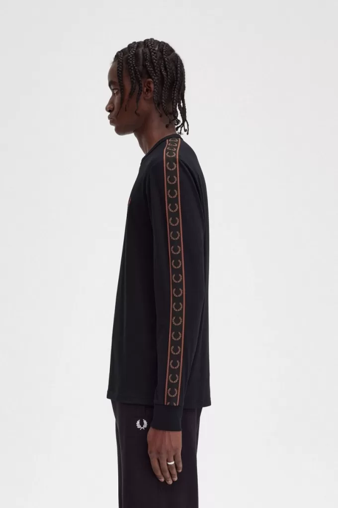 Taped Long Sleeve Herren T-Shirt Schwarz Whiskey Braun