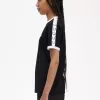 Taped Ringer Damen T-Shirt Schwarz