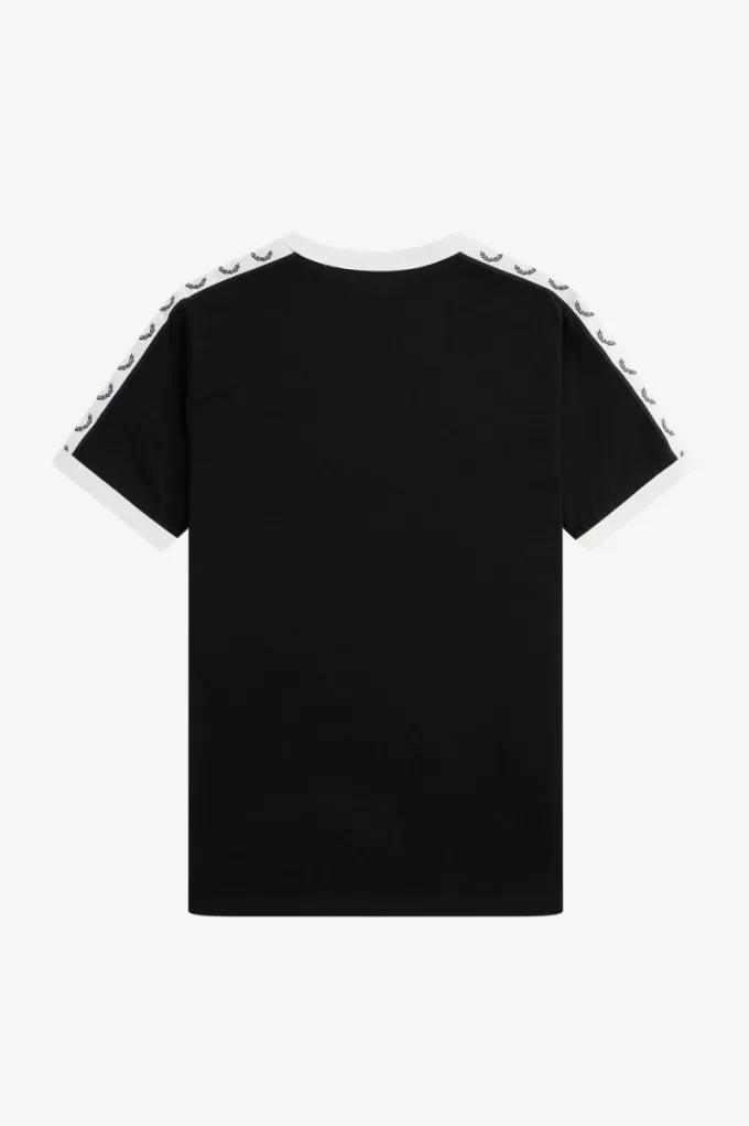 Taped Ringer Damen T-Shirt Schwarz
