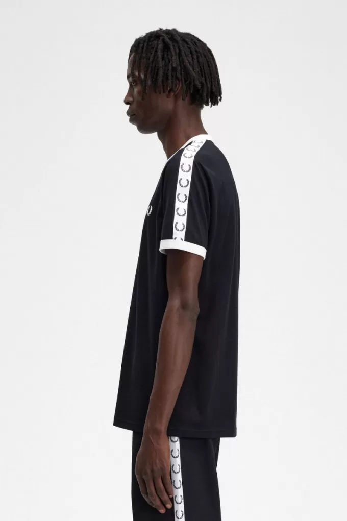 Taped Ringer Herren T-Shirt Schwarz