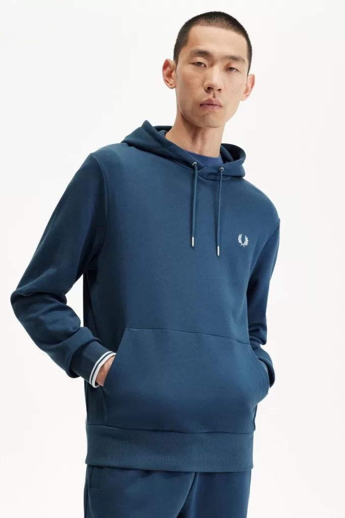 Tipped Hooded Herren-Sweatshirt Mitternachtsblau Hellaqua