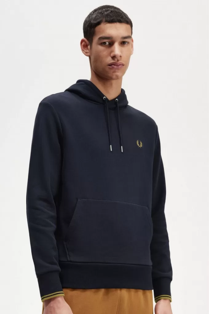 Tipped Hooded Herren-Sweatshirt Navy Dark Coffee