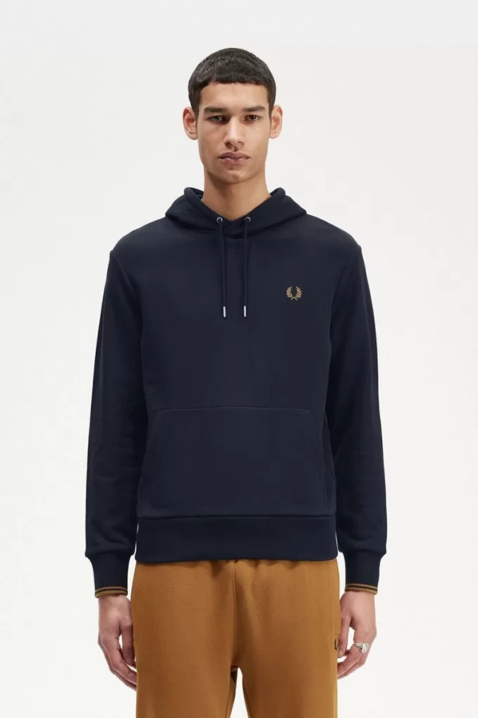 Tipped Hooded Herren-Sweatshirt Navy Dark Coffee