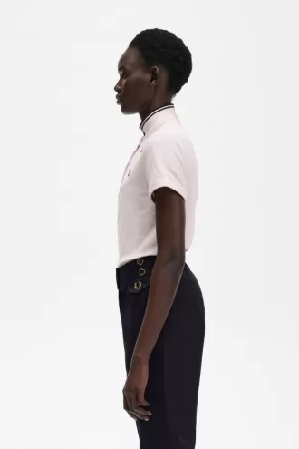 Tipped Piqué Damen-Poloshirt in Milchrosa