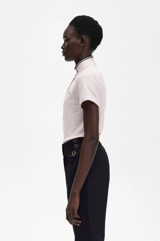 Tipped Piqué Damen-Poloshirt in Milchrosa