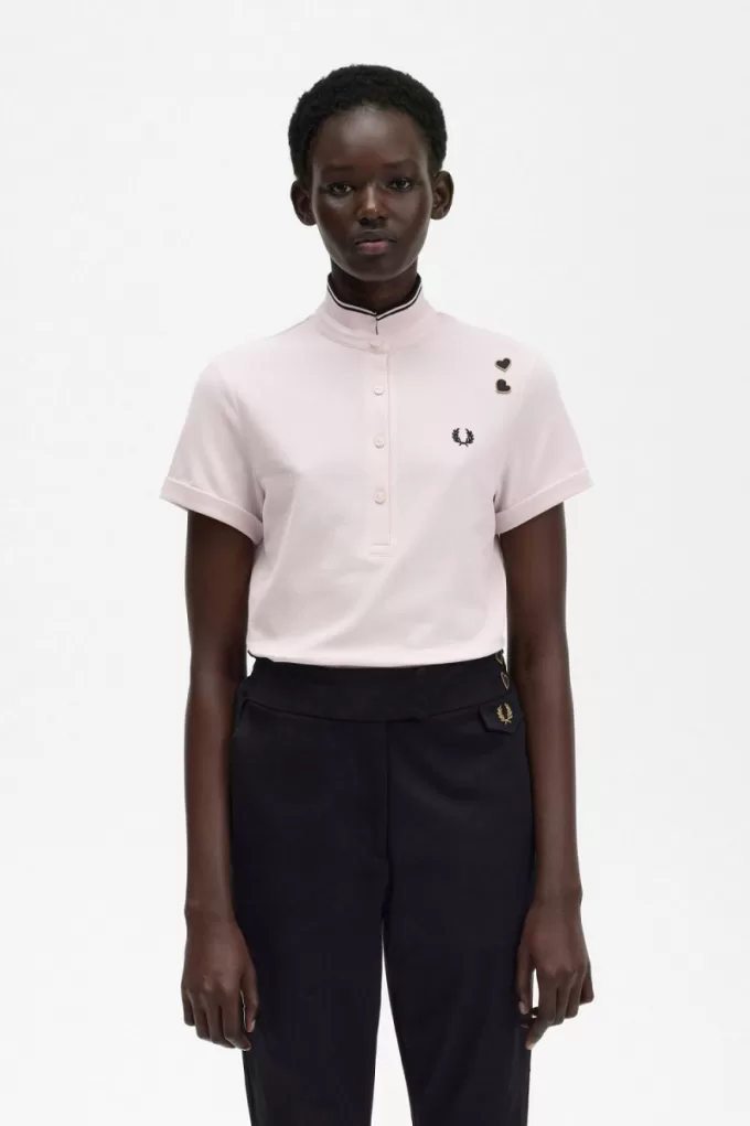 Tipped Piqué Damen-Poloshirt in Milchrosa