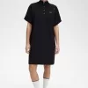 Tipped Piqué Shirt Damenkleid Schwarz