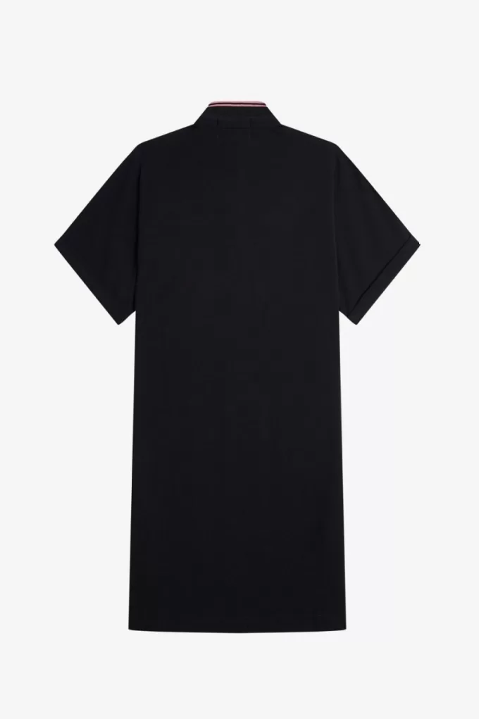 Tipped Piqué Shirt Damenkleid Schwarz