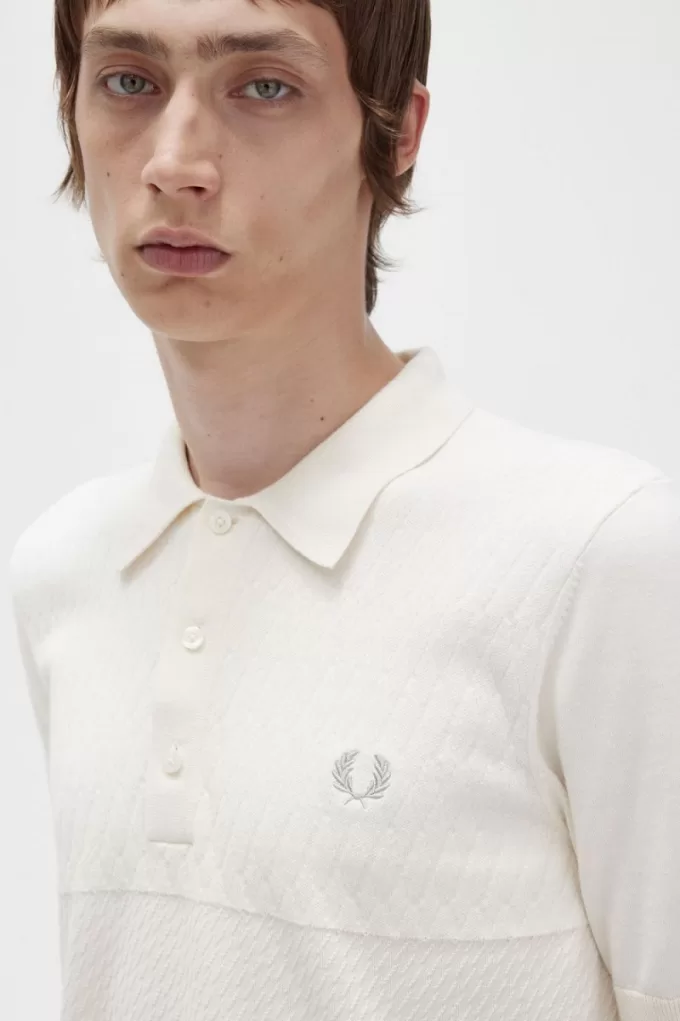 Tonal Panel Gestricktes Herrenhemd Beige