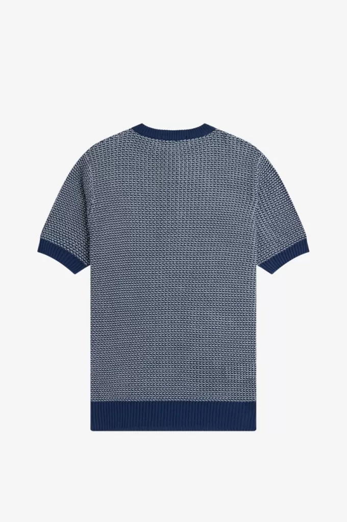 Two Color Texture Knit Herrenhemd French Navy