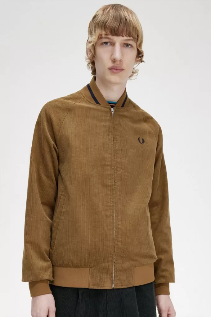 Waffle Cord Tennis Bomber Herrenjacken Braun