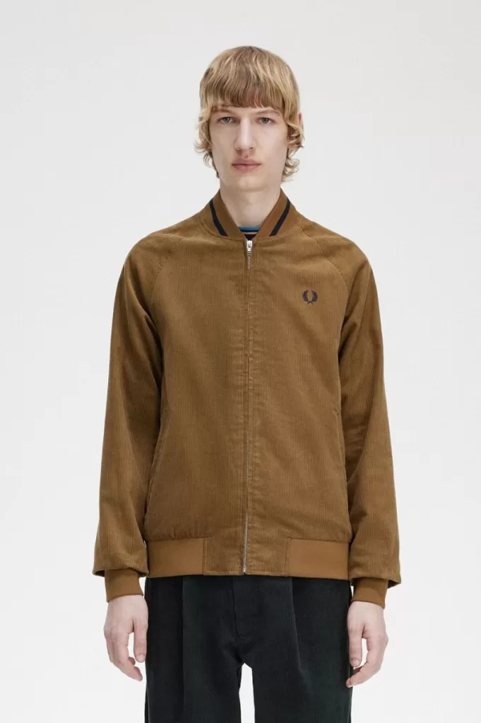 Waffle Cord Tennis Bomber Herrenjacken Braun