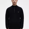 Waffle Stitch Half Zip Herrenpullover Navy