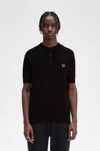 Fred Perry Waffle Stitch Henley Herrenhemd Schwarz