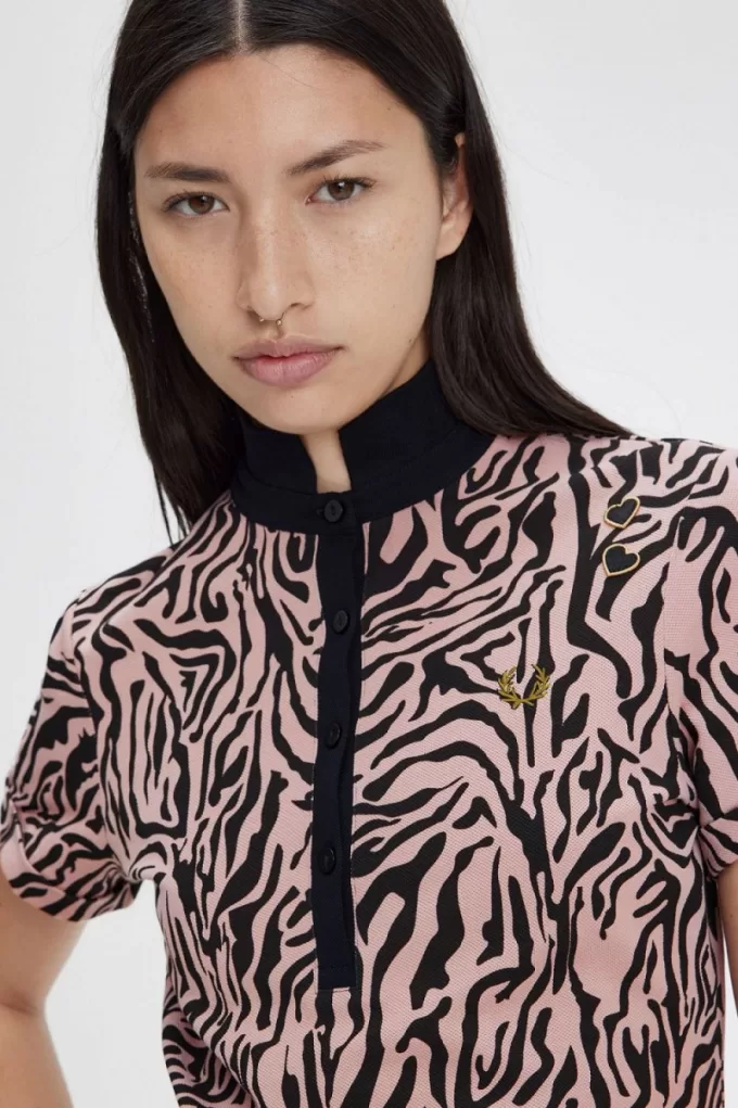 Zebra-Print Damen-Poloshirt Dusty Rose Pink