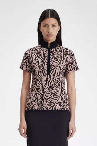 Zebra-Print Damen-Poloshirt Dusty Rose Pink