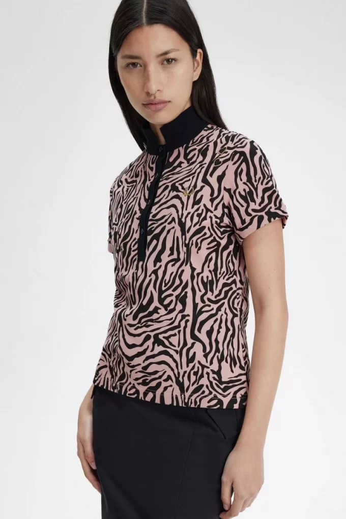 Zebra-Print Damen-Poloshirt Dusty Rose Pink