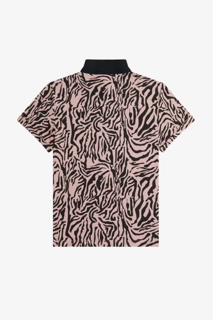 Zebra-Print Damen-Poloshirt Dusty Rose Pink