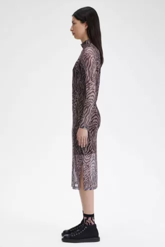 Zebra Print Mesh Damenkleid Dusty Rose Pink