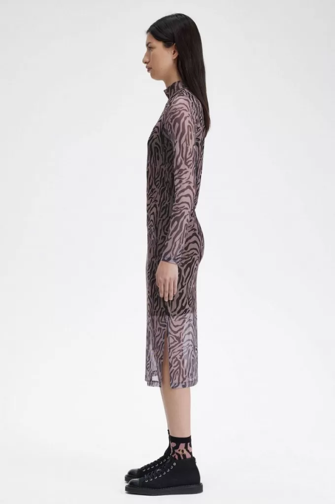 Zebra Print Mesh Damenkleid Dusty Rose Pink