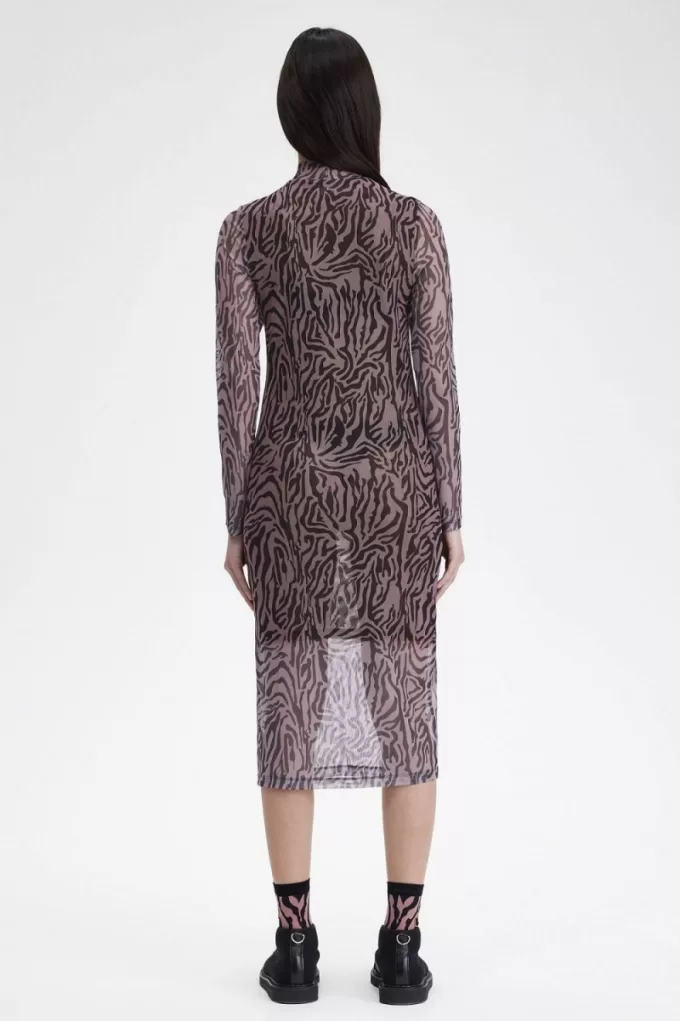 Zebra Print Mesh Damenkleid Dusty Rose Pink