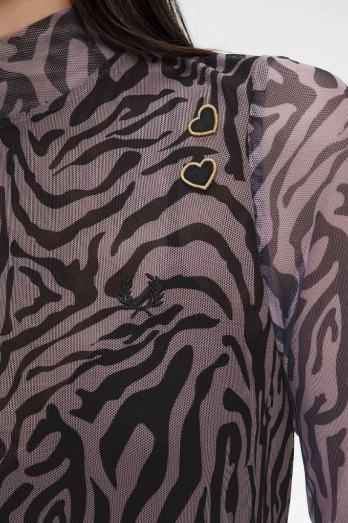 Zebra Print Mesh Damenkleid Dusty Rose Pink