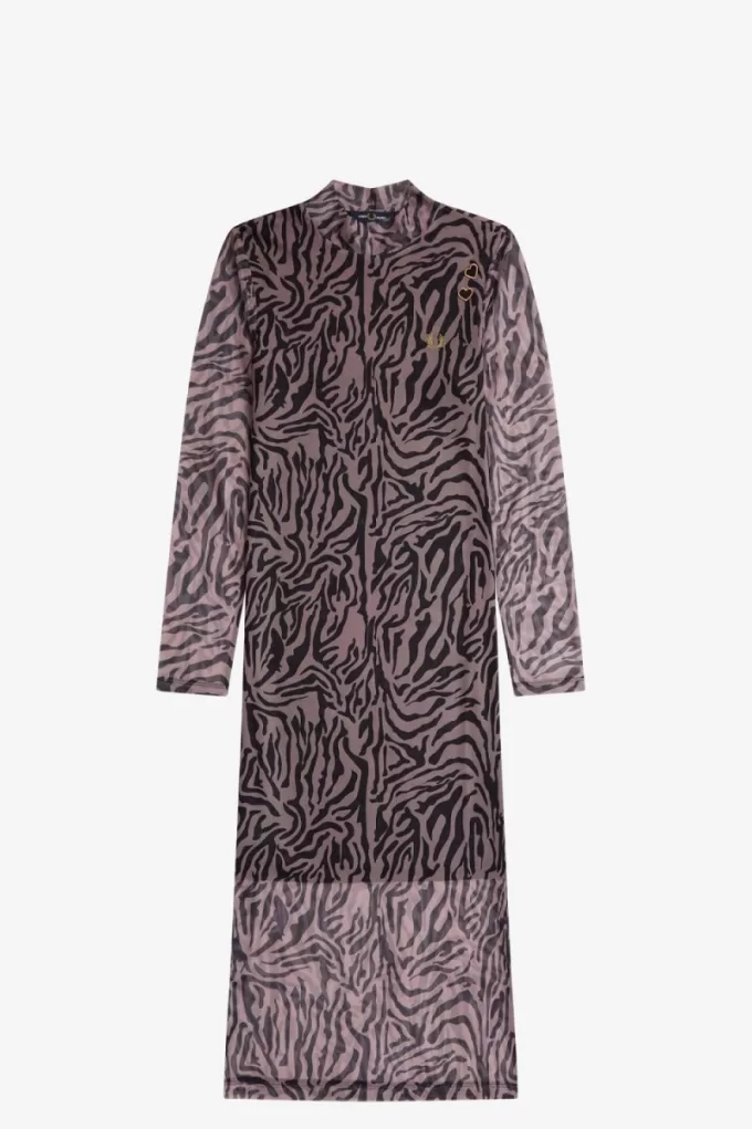 Zebra Print Mesh Damenkleid Dusty Rose Pink