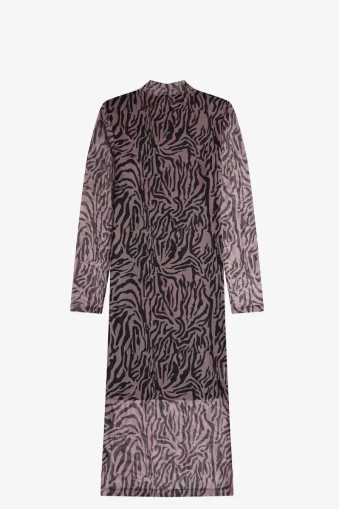 Zebra Print Mesh Damenkleid Dusty Rose Pink