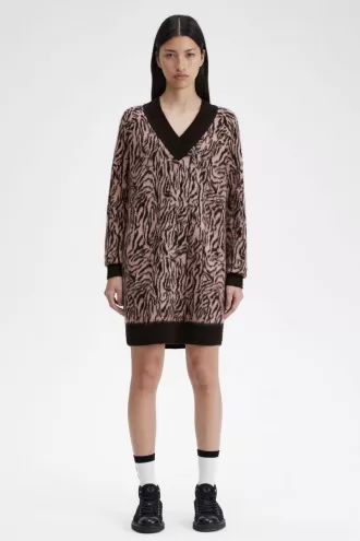 Zebra gestricktes Damenkleid Dusty Rose Pink