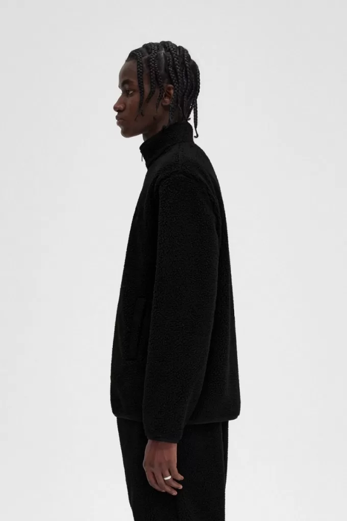 Zip Through Borg Fleece Herren-Sweatshirt Schwarz