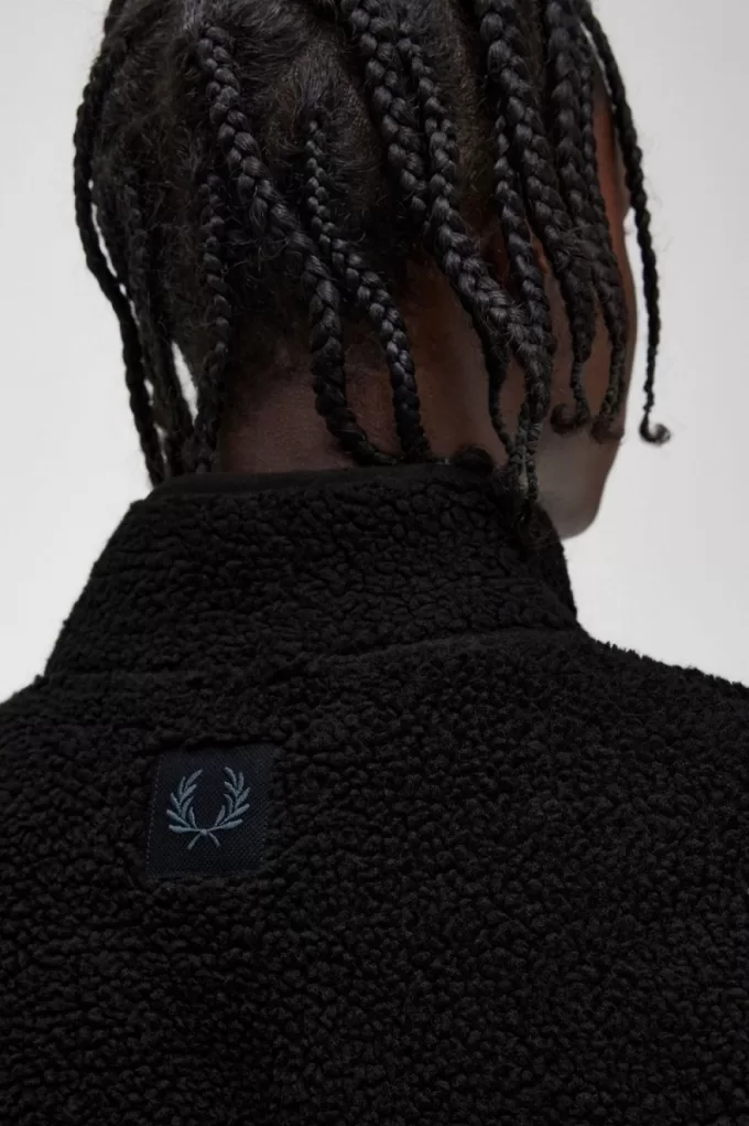 Zip Through Borg Fleece Herren-Sweatshirt Schwarz