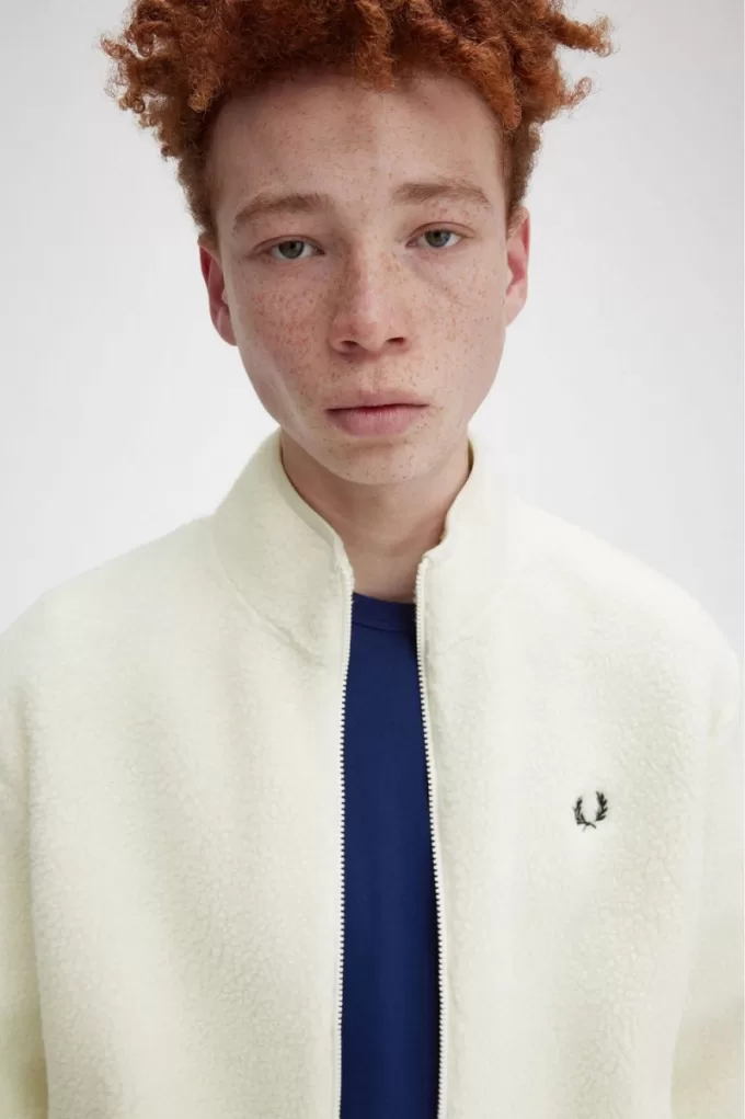 Zip Through Borg Fleece Herren-Sweatshirts Beige