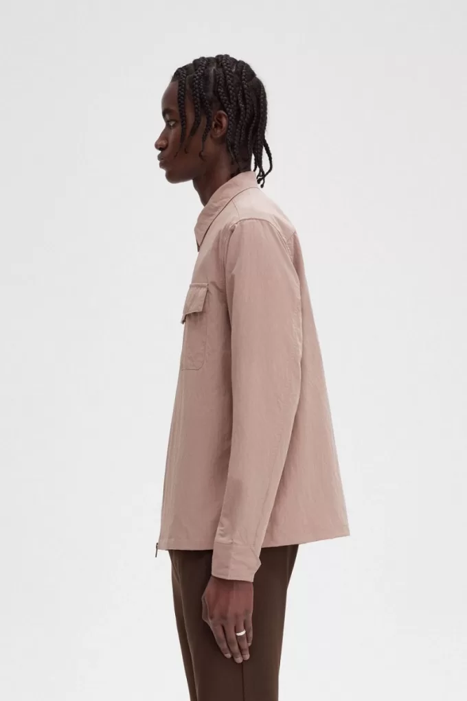 Zip-Through Herrenhemd Dunkelrosa