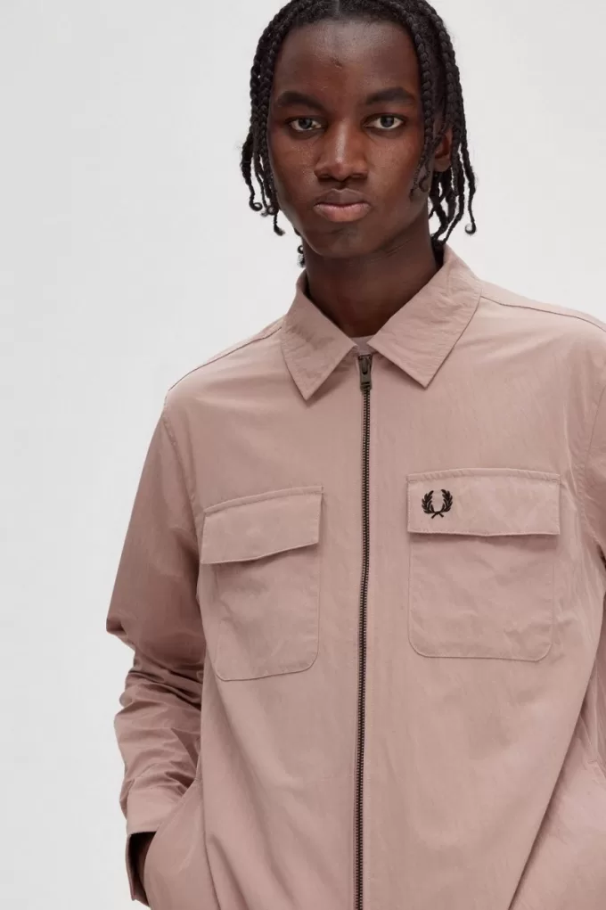 Zip-Through Herrenhemd Dunkelrosa