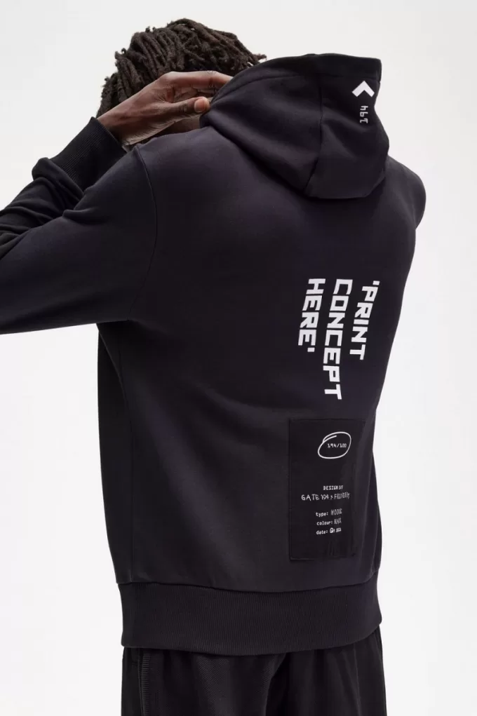 bedrucktes Kapuzen-Sweatshirt für Herren, Schwarz