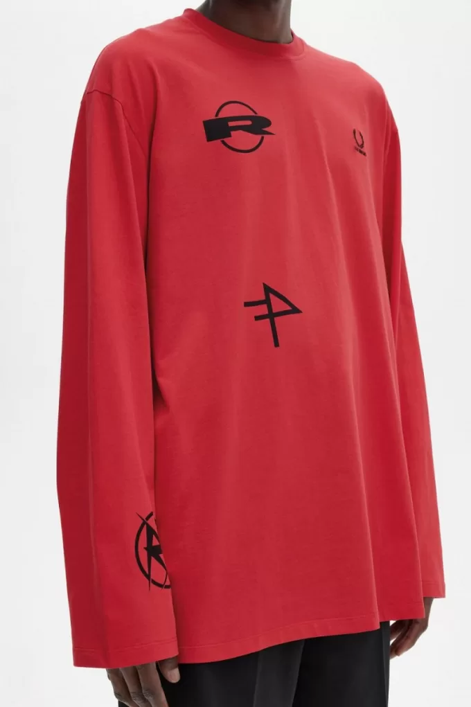 bedrucktes langärmliges Herren-T-Shirt Rot