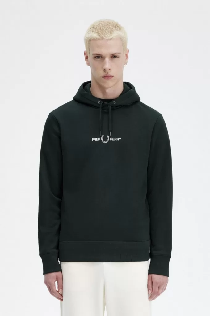 bestickte Kapuzenpullover für Herren, Nachtgrün