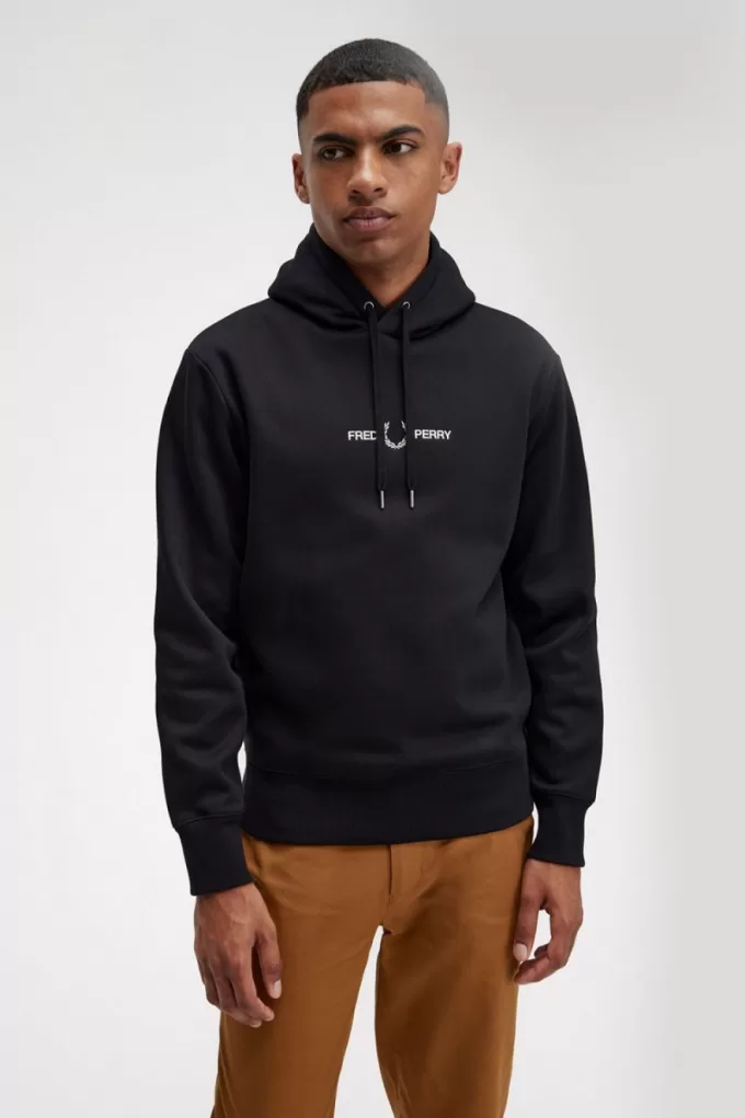 bestickte Kapuzenpullover für Herren, Schwarz