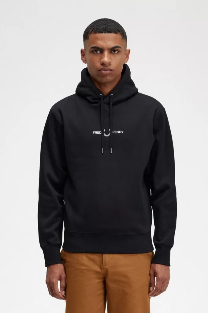 bestickte Kapuzenpullover für Herren, Schwarz
