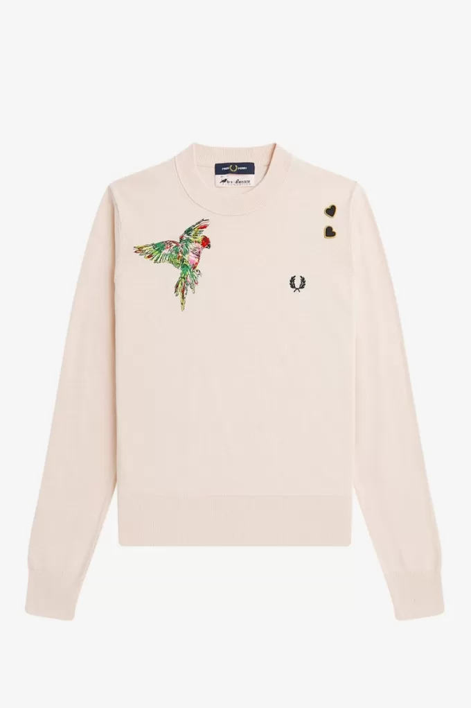 bestickter Damenpullover in Milchrosa