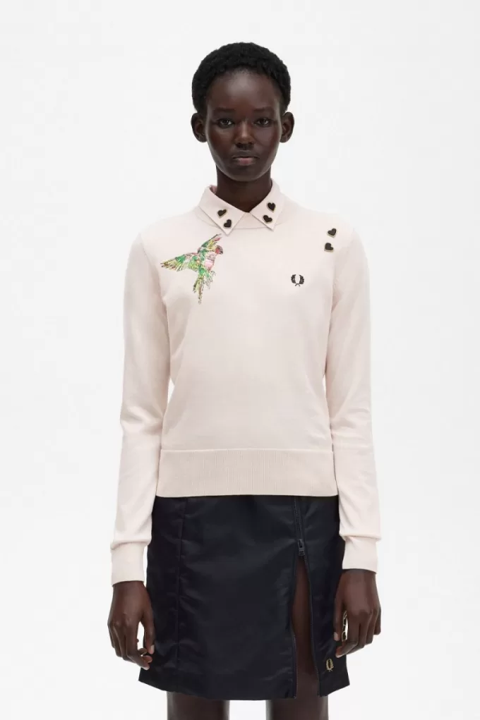 bestickter Damenpullover in Milchrosa