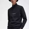 besticktes Herren-Sweatshirt mit halbem Reißverschluss, Schwarz