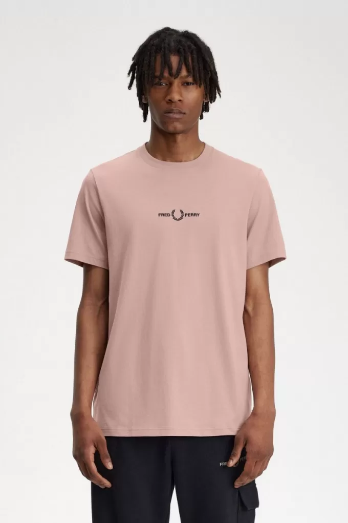 besticktes Herren-T-Shirt Dunkelrosa